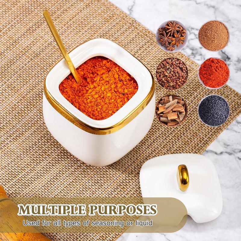EABOSON 4 Pack Gold Condiment Spice Jars with Lids, Spoons, Tray - Ceramic Seasoning Box Set for Salt, Pepper, Sugar - Kitchen Storage - Image 5